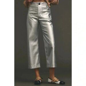Anthropologie Maeve The Colette Pants Silver Metallic Wide Leg High Rise Party